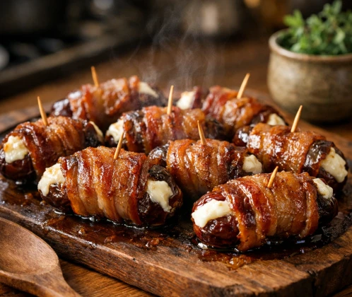 Bekonā tītas dateles ar krējuma sieru cepeškrāsnī
