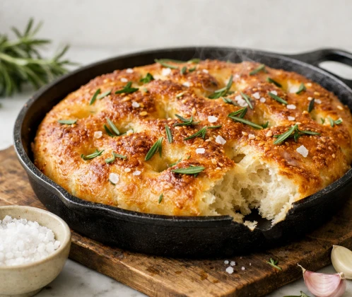 Focaccia ar rozmarīnu un jūras sāls pārslām