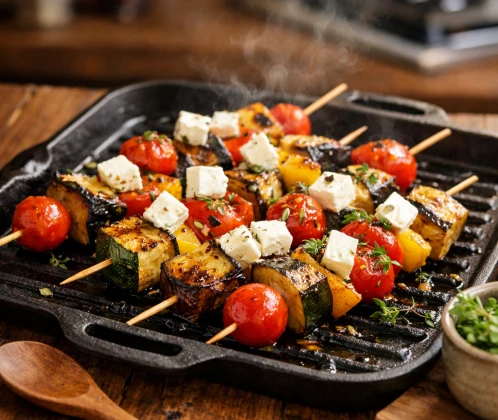 Grilēti dārzeņu iesmiņi ar feta sieru