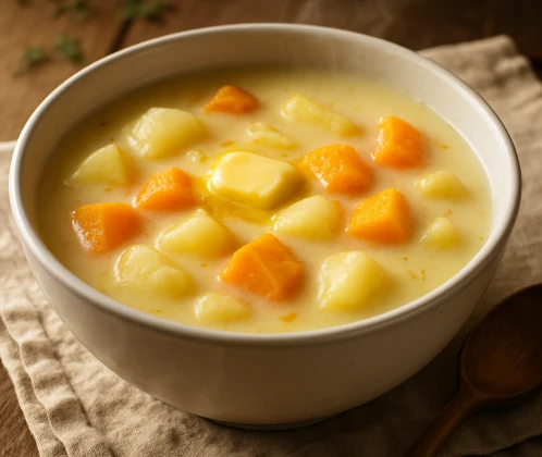 Kartupeļu un ķirbju piena zupa
