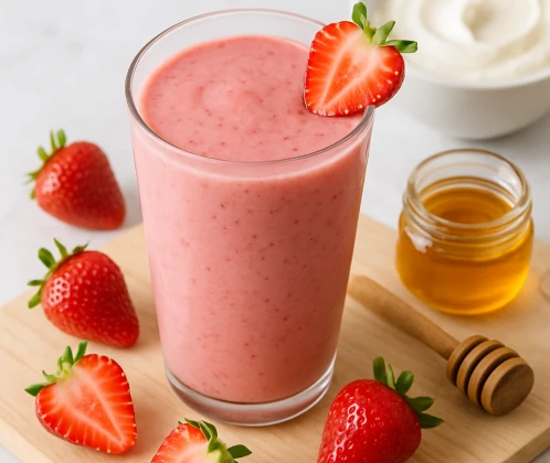 Zemeņu jogurta smoothie ar medu