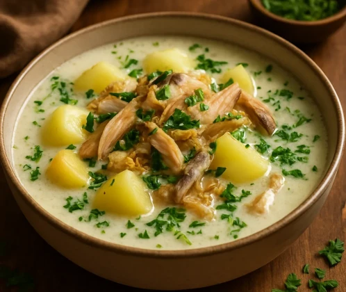 Kartupeļu zupa ar kūpinātām zivīm
