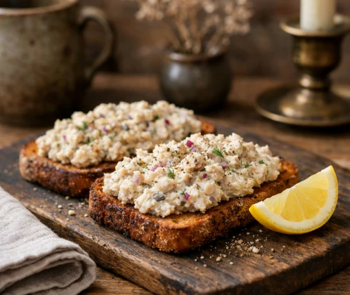 Kūpinātas makreles pasta uz grauzdiņa ar skābo krējumu