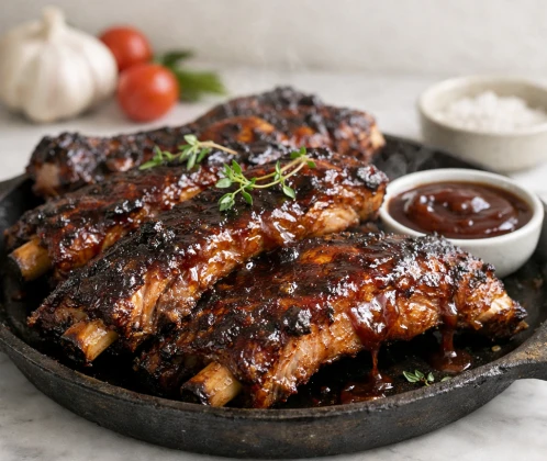 Lēni cepti cūkgaļas ribiņas ar BBQ glazūru