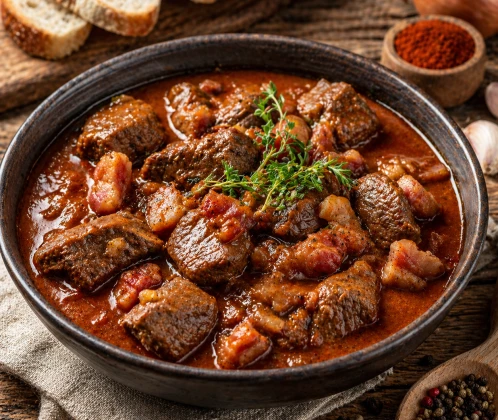 Liellopu gaļas gulašs ar speķi