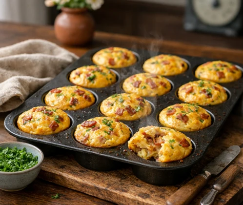 Mini frittata cepeškrāsnī ar speķi un sīpolu