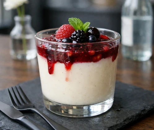 Panna cotta ar vaniļu un ogu mērci