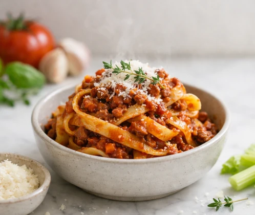 Pasta bolognese — lēni sautēta maltās gaļas mērce