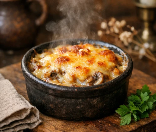 Sēņu julienne cepeškrāsnī ar sieru un krējumu