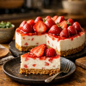 Biezpiena torte bez cepšanas ar zemenēm