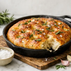 Focaccia ar rozmarīnu un jūras sāls pārslām