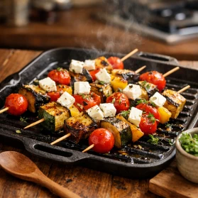 Grilēti dārzeņu iesmiņi ar feta sieru