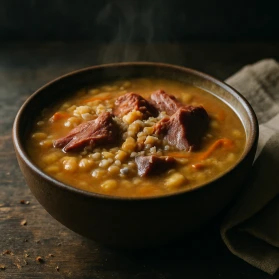 Zirņu zupa ar kūpinātu cūkgaļu