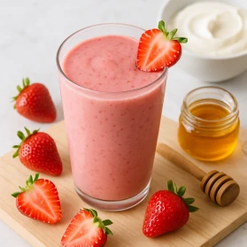 Zemeņu jogurta smoothie ar medu