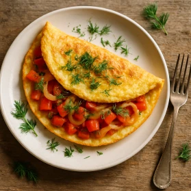Omlete ar tomātiem, sīpolu un dillēm