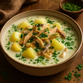 Kartupeļu zupa ar kūpinātām zivīm