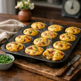 Mini frittata cepeškrāsnī ar speķi un sīpolu