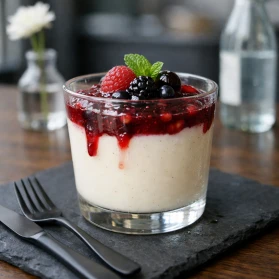 Panna cotta ar vaniļu un ogu mērci
