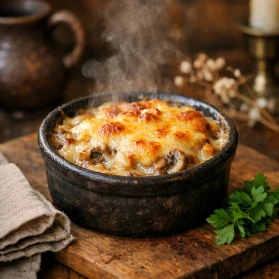 Sēņu julienne cepeškrāsnī ar sieru un krējumu