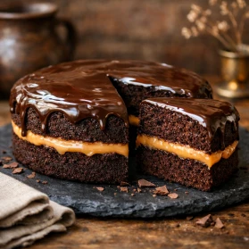 Šokolādes torte ar vārīto iebiezināto pienu